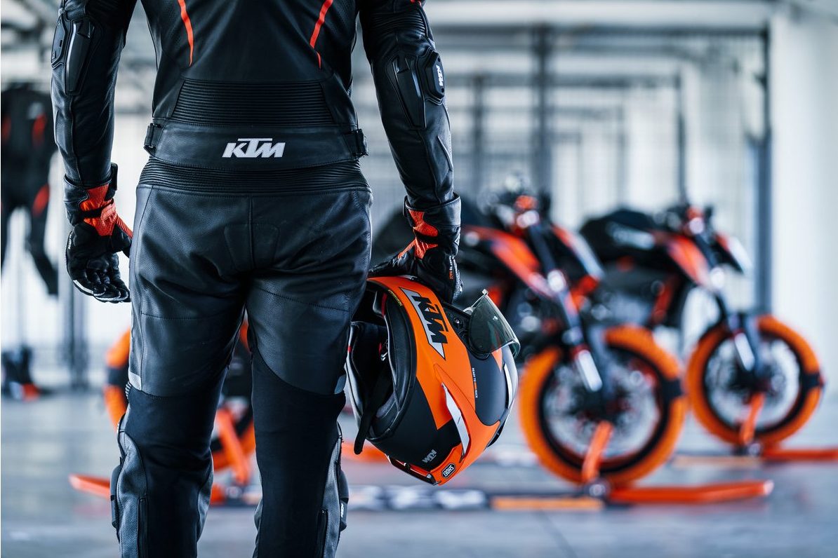 A view of a rider getting ready to ride a KTM motorcycle