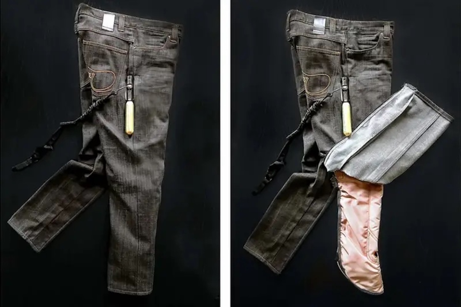 A pair of motorcycle airbag pants from Swedish brand MO'CYCLE