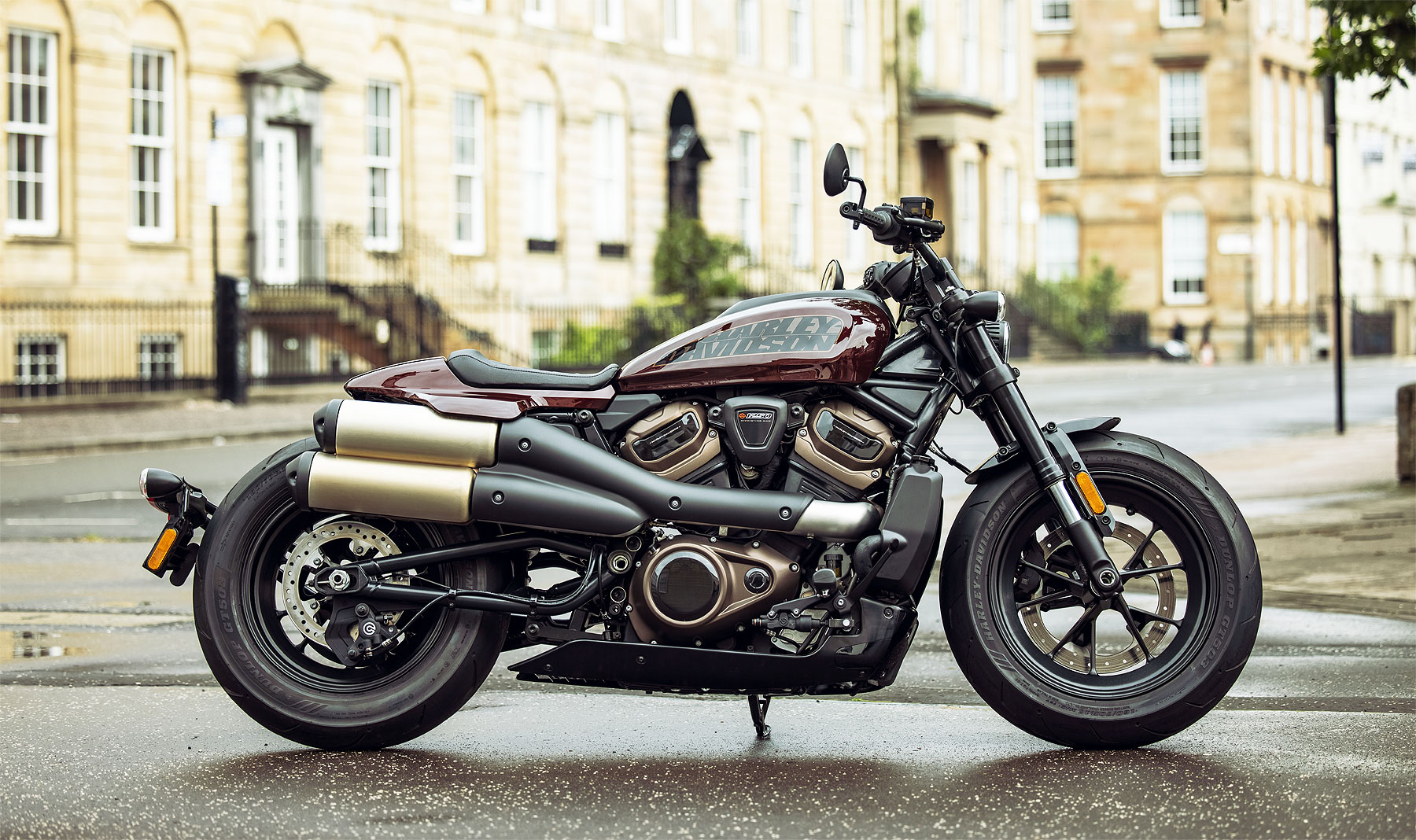 A view of Harley-Davidson motorcycles, in commemoration of booming sales revenue for the American motorcycle brand