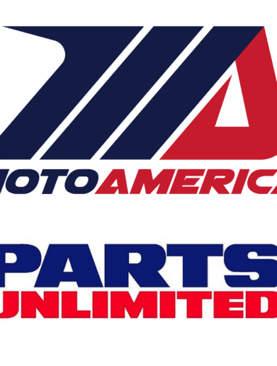 A view of the MotoAmerica and Parts Unlimited Logos