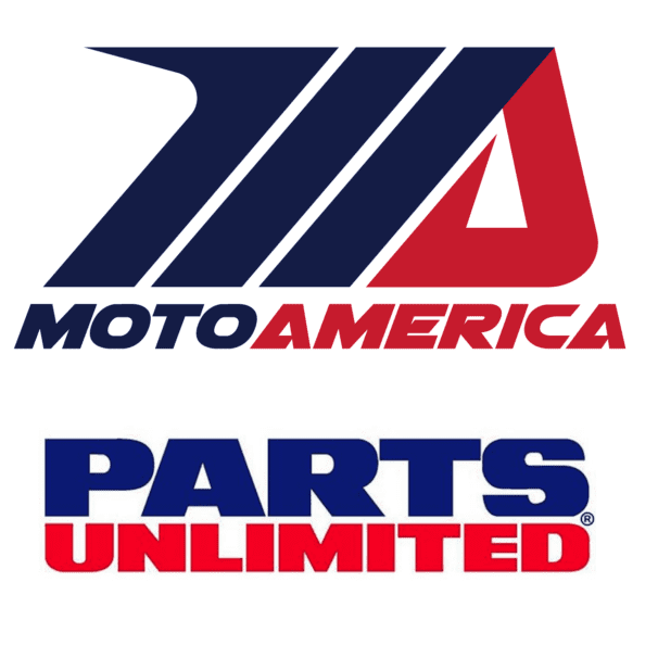A view of the MotoAmerica and Parts Unlimited Logos