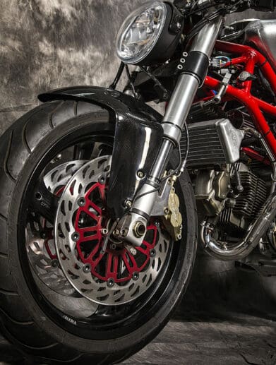 A view of the 2003 Ducati Monster 1000 courtesy of XTR Pepo that was outfitted to the extreme for both the road and the track