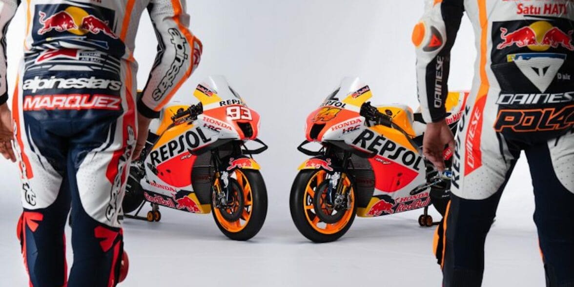 A view of the Honda Repsol Team, with their new livery for the 2022 season of MotoGP