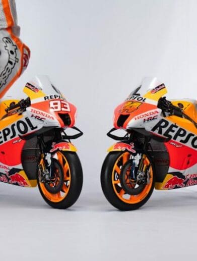 A view of the Honda Repsol Team, with their new livery for the 2022 season of MotoGP