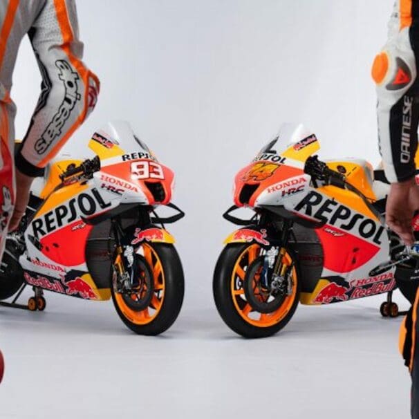 A view of the Honda Repsol Team, with their new livery for the 2022 season of MotoGP