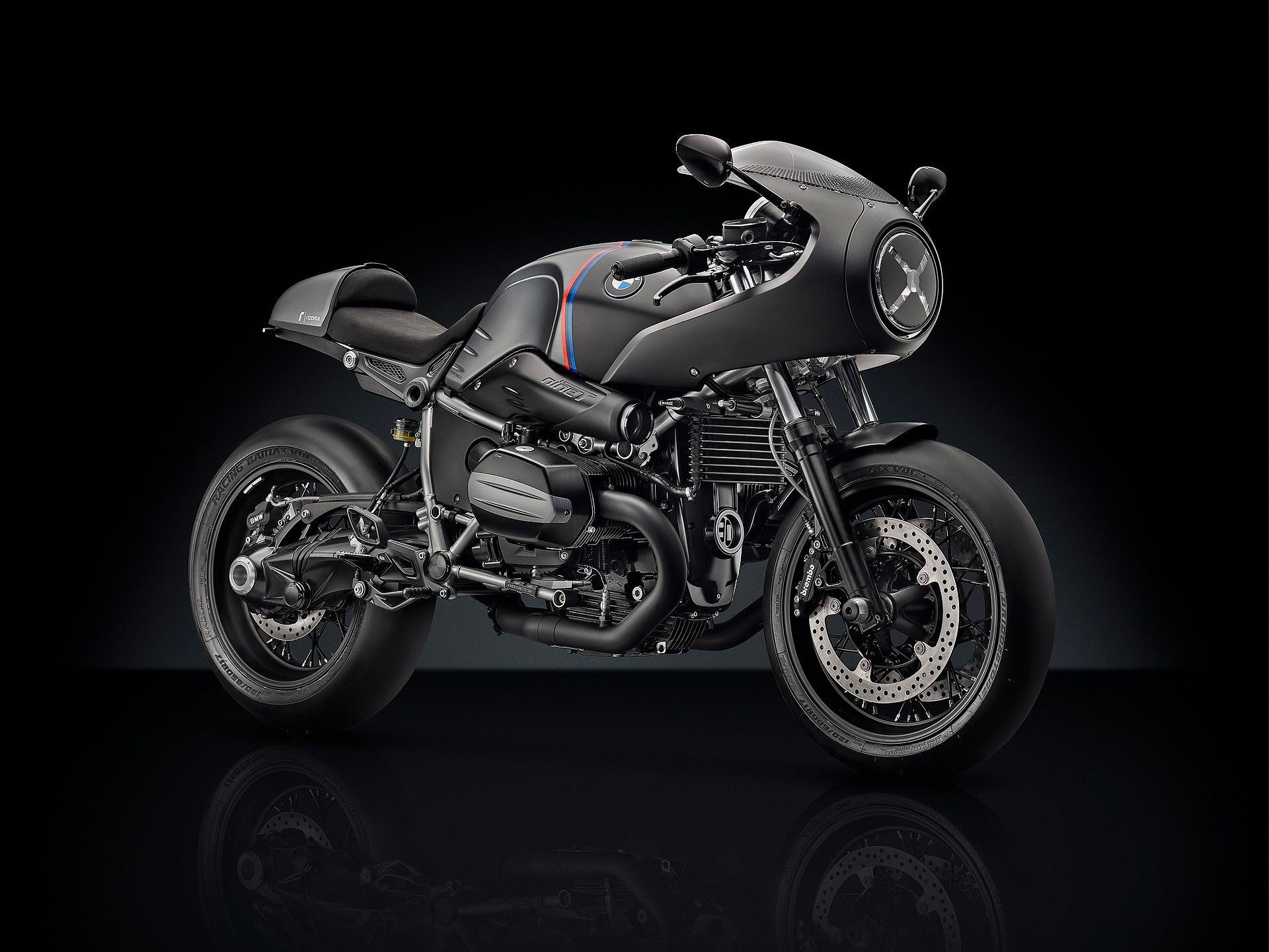 A customised BMW R nineT cafe racer motorcycle by Rizoma