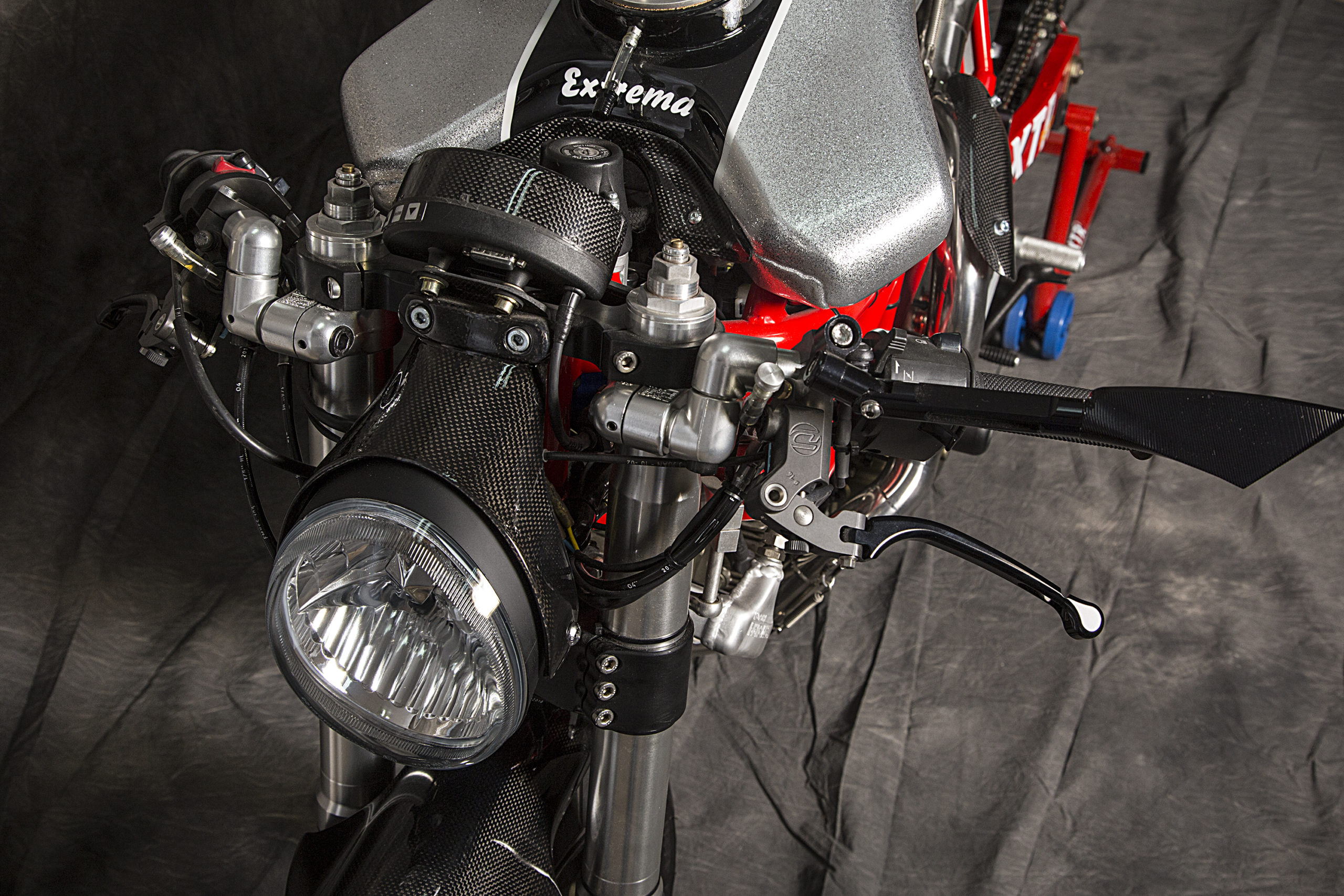 A view of the 2003 Ducati Monster 1000 courtesy of XTR Pepo that was outfitted to the extreme for both the road and the track