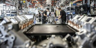 A view of motorcycles in production with the addition of magnesium - of which there were oncoming shortages predicted for 2021