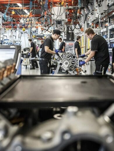 A view of motorcycles in production with the addition of magnesium - of which there were oncoming shortages predicted for 2021