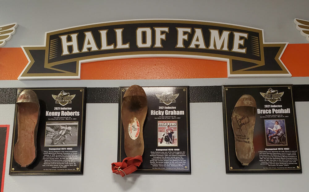 A view of the hot shoe Hall of fame industry event that had more than 80 inductees as well as various spokespeople and icons of the motorcycle community