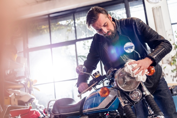 A view of a rider looking to buy a motorcycle