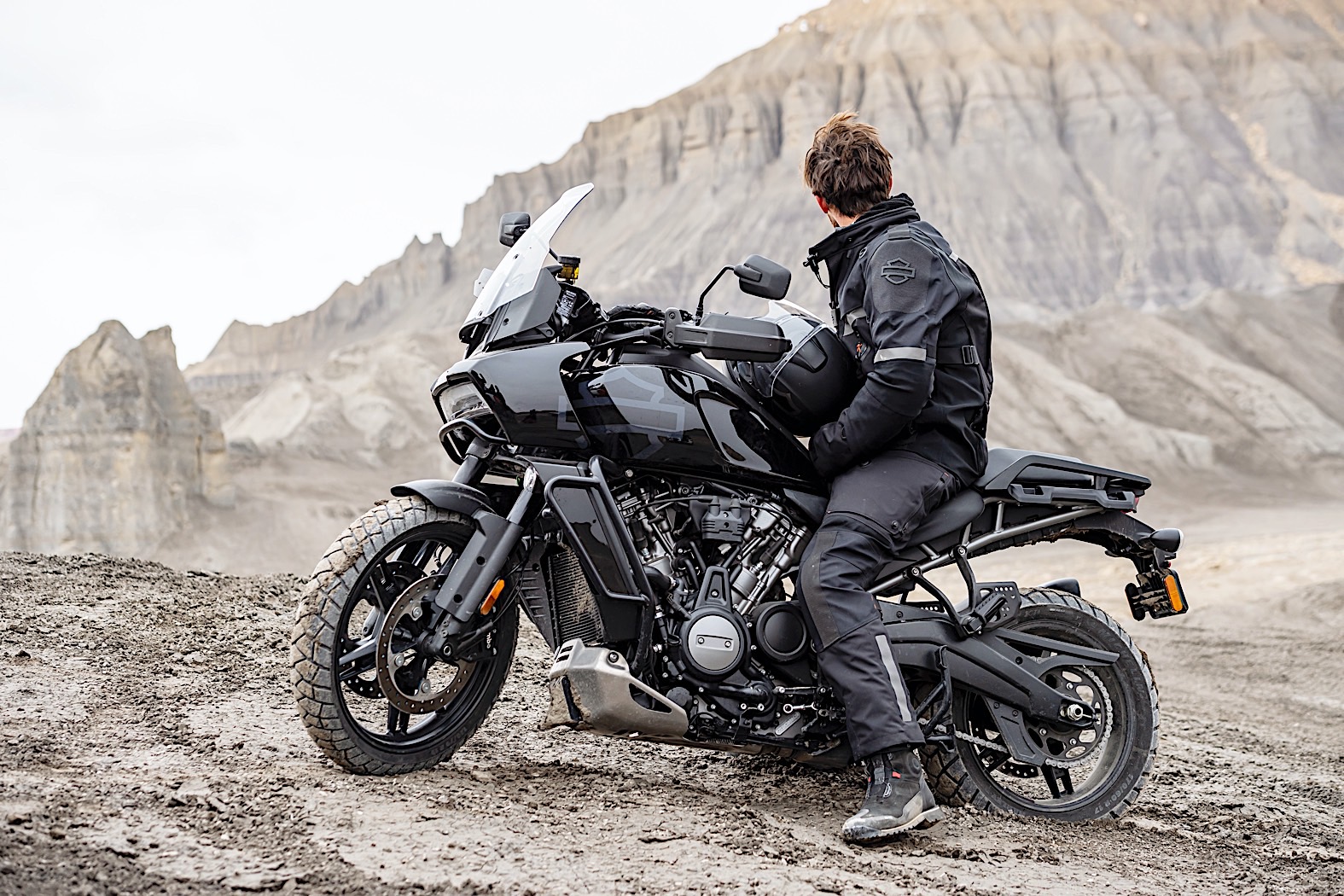 A view of Harley-Davidson motorcycles, in commemoration of booming sales revenue for the American motorcycle brand