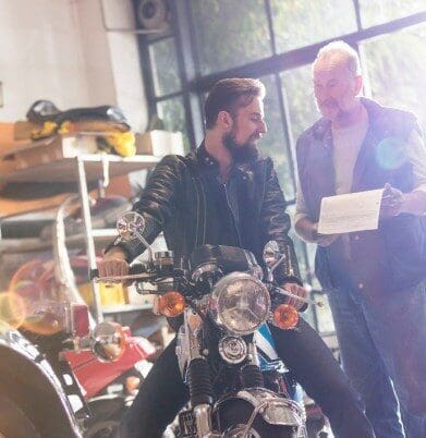 A view of a rider looking to buy a motorcycle