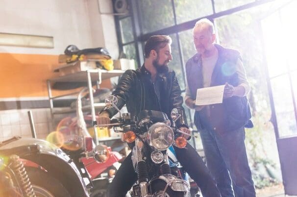 A view of a rider looking to buy a motorcycle