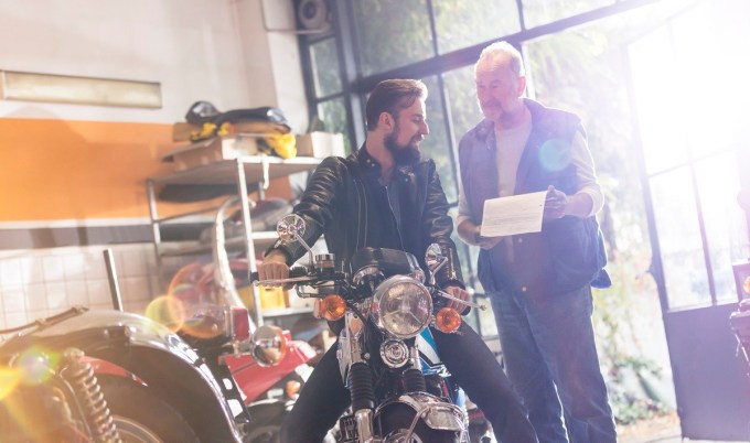 A view of a rider looking to buy a motorcycle