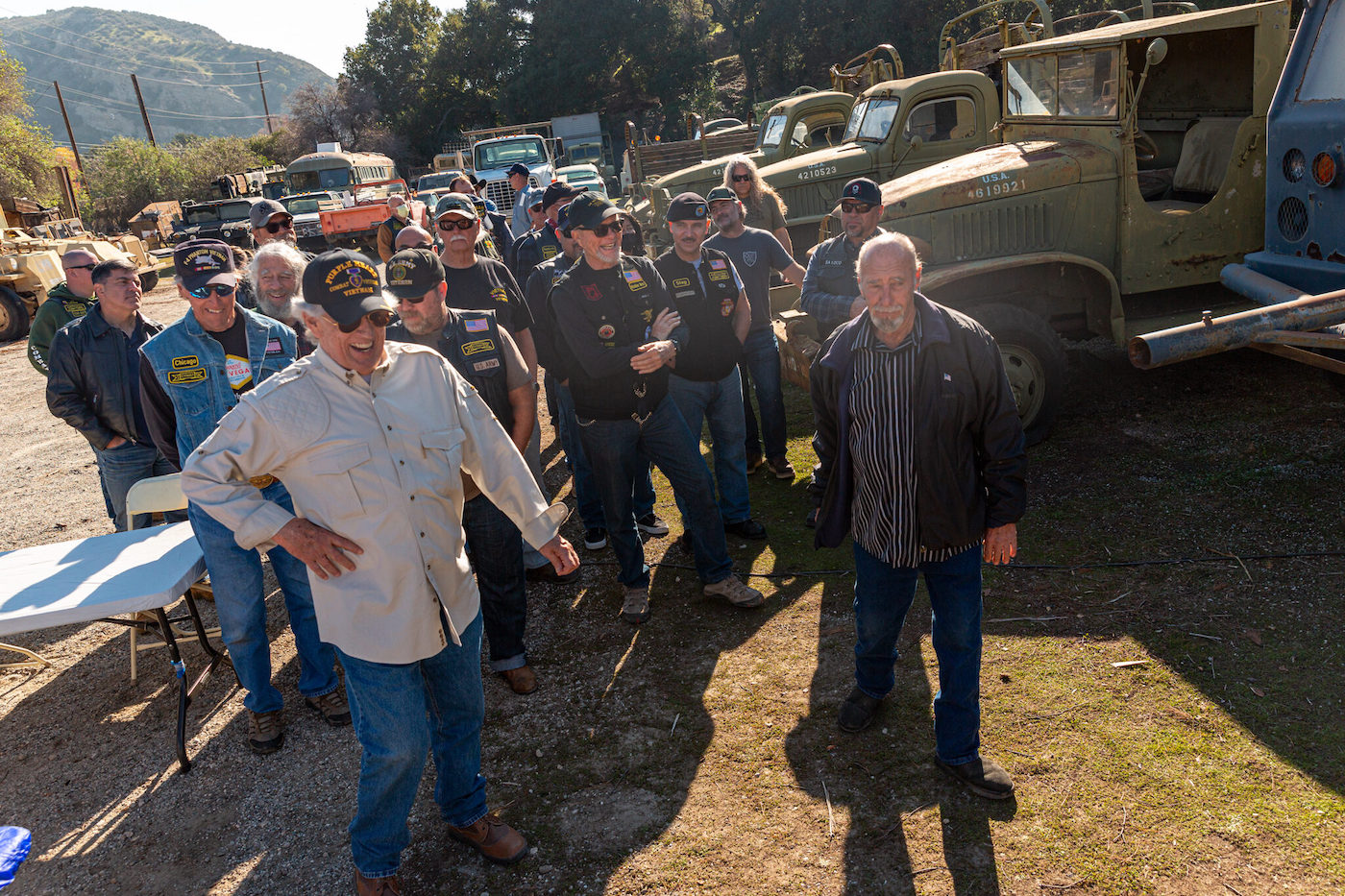 A view of motorcycle riders that attend a complimentary lunch and tour of heritage army vehicles in commemoration of their service to our country