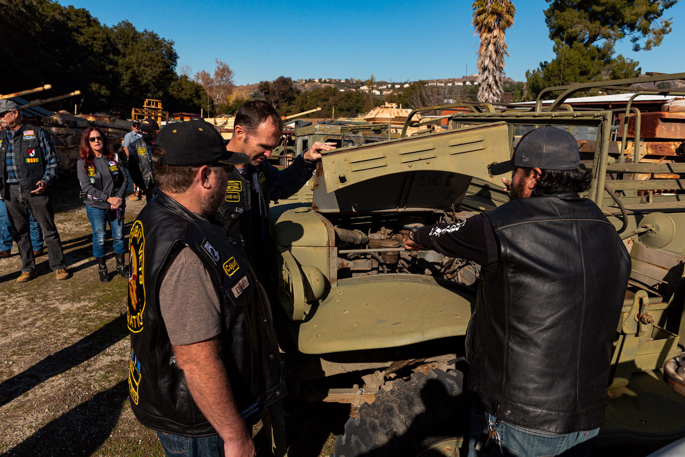 A view of motorcycle riders that attend a complimentary lunch and tour of heritage army vehicles in commemoration of their service to our country