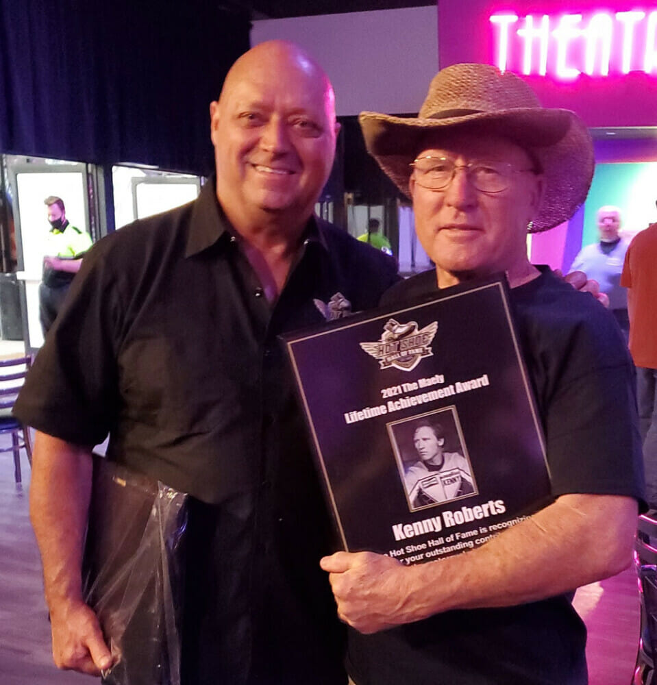 A view of the hot shoe Hall of fame industry event that had more than 80 inductees as well as various spokespeople and icons of the motorcycle community