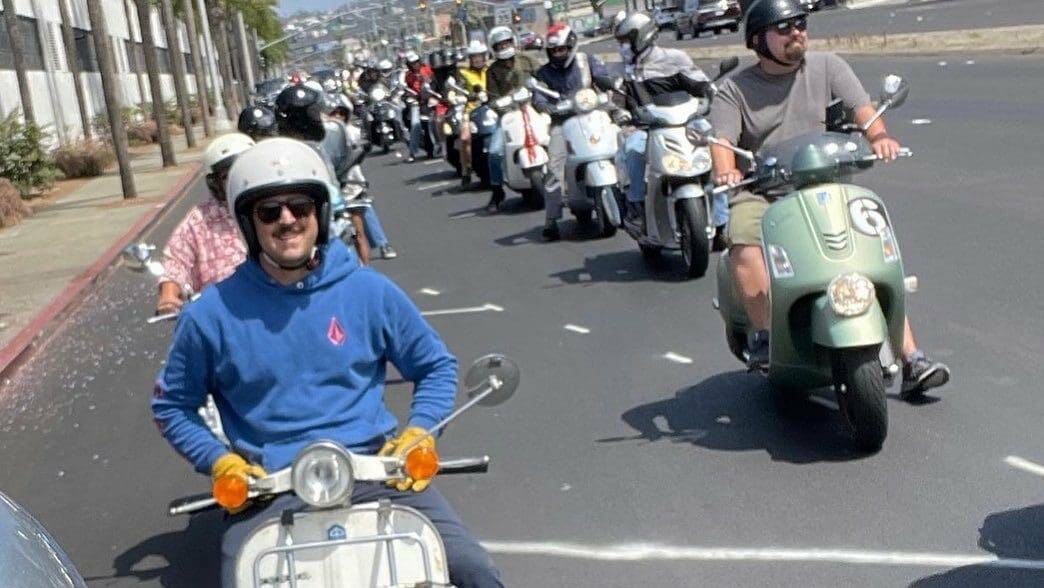 Riders on their Vespas at an Amerivespa event