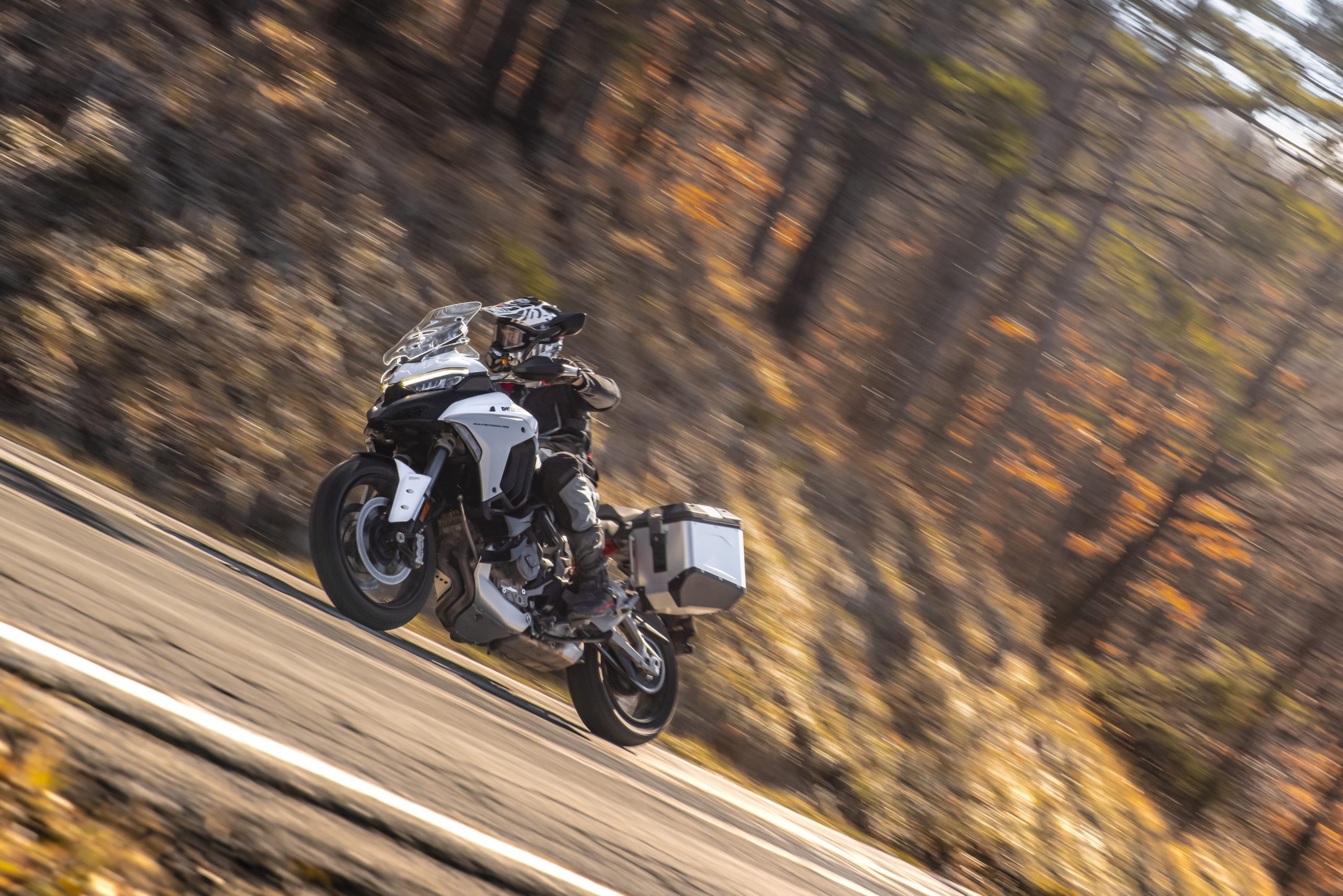 An image of a rider going around a corner on the Multistrada V4 S