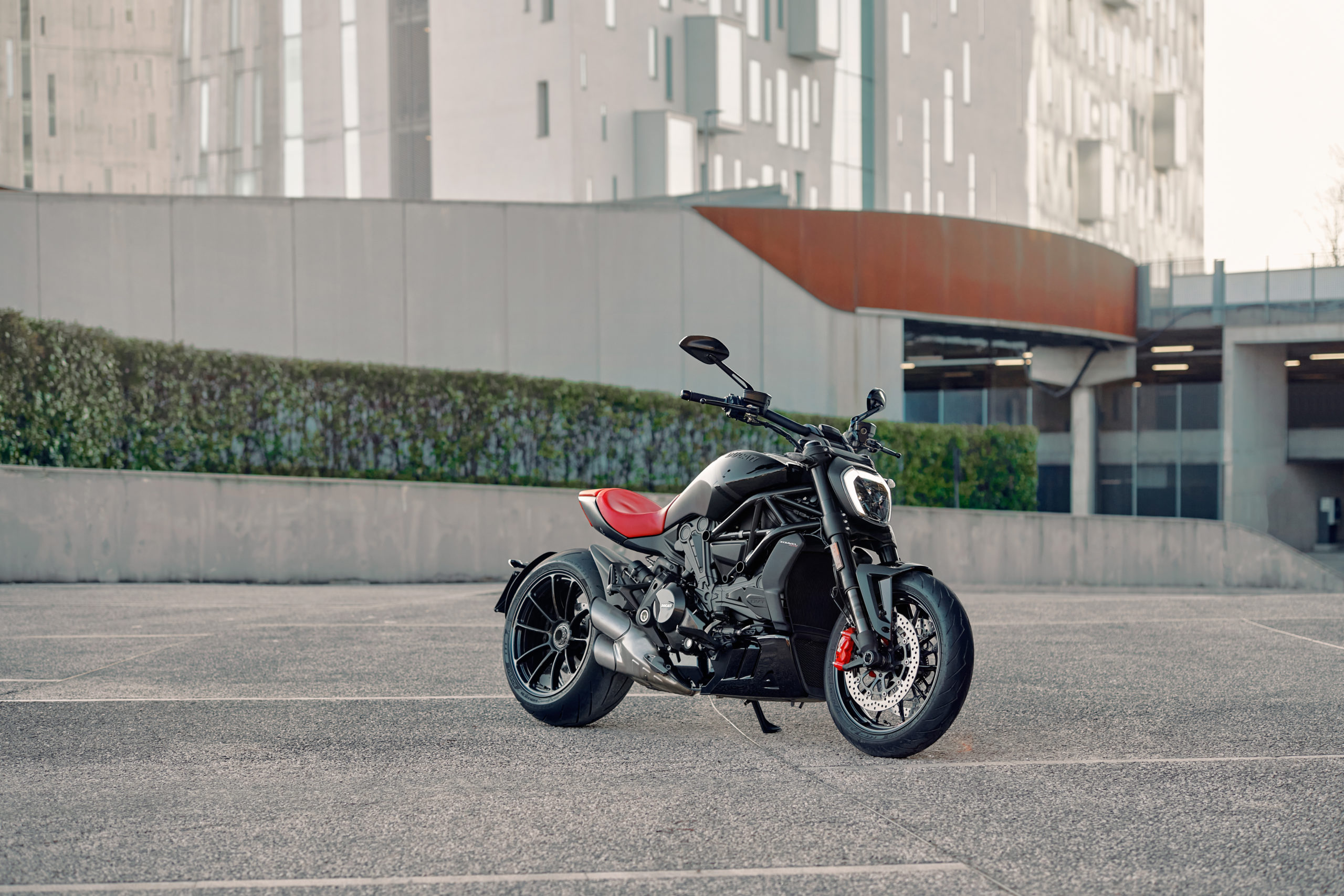A view of the Ducati XDiavel Nera, complete with dedicated accoutrements