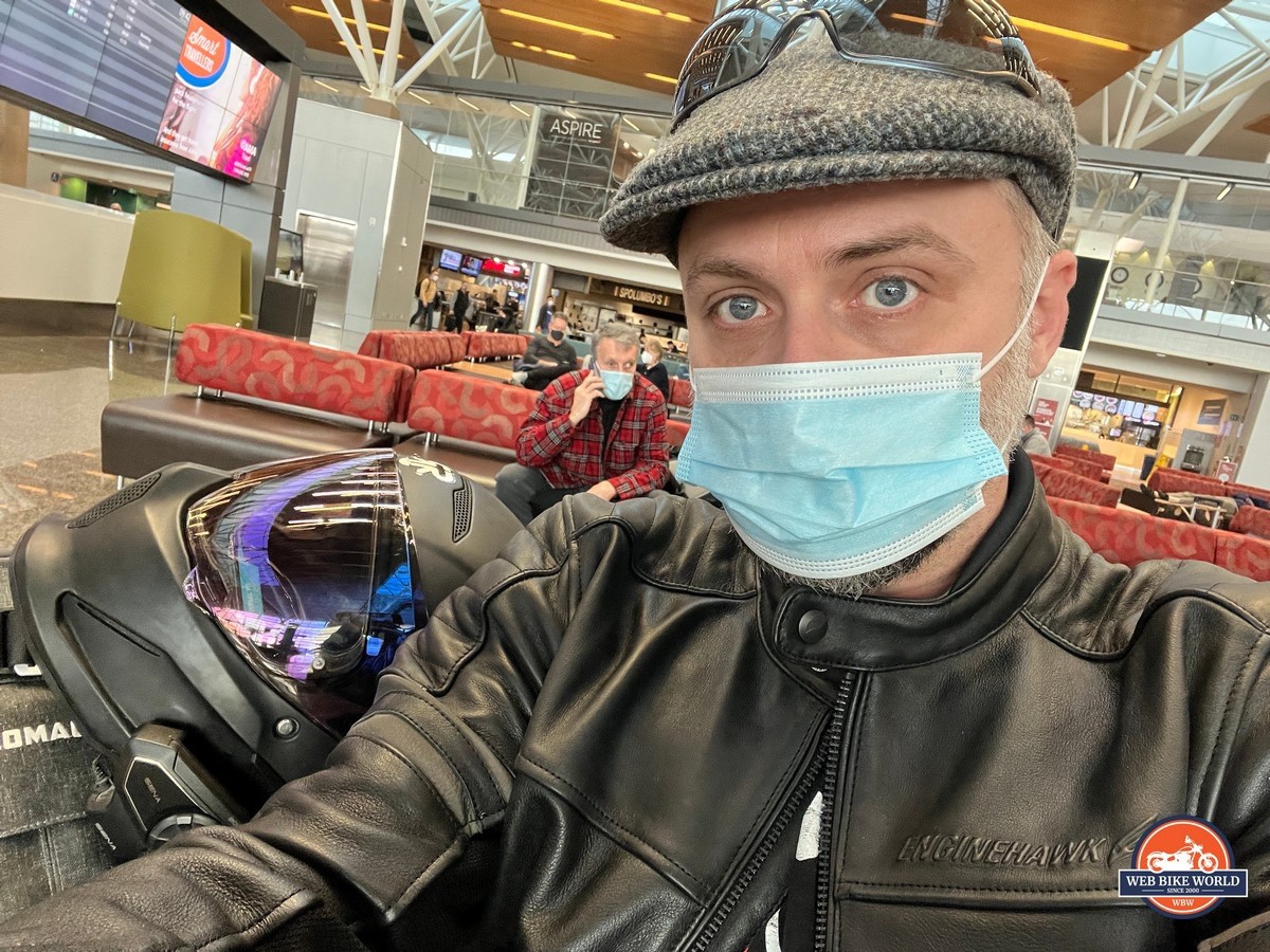 Author at Calgary airport with Ruroc Atlas 3.0 helmet