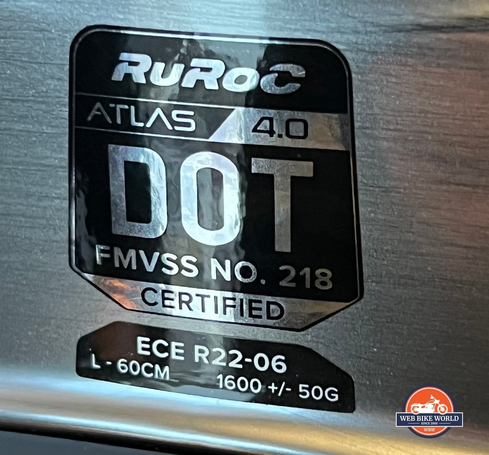 The certification stickers on the Ruroc Atlas 4.0