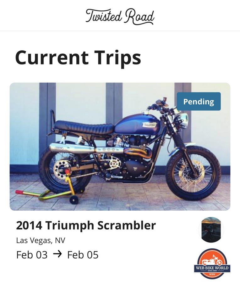 Twisted Road rental reservation of Triumph Scrambler