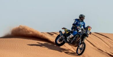 Adrien Van Beveren aboard the Monster Energy Factory Yamaha at the 2022 Dakar Rally