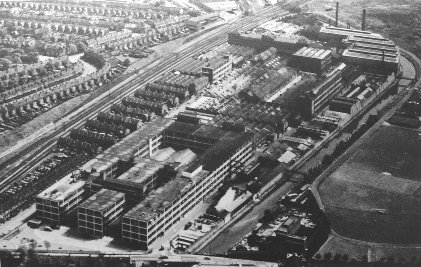 Aerial shot of original BSA motorcycle factory in Birmingham in England