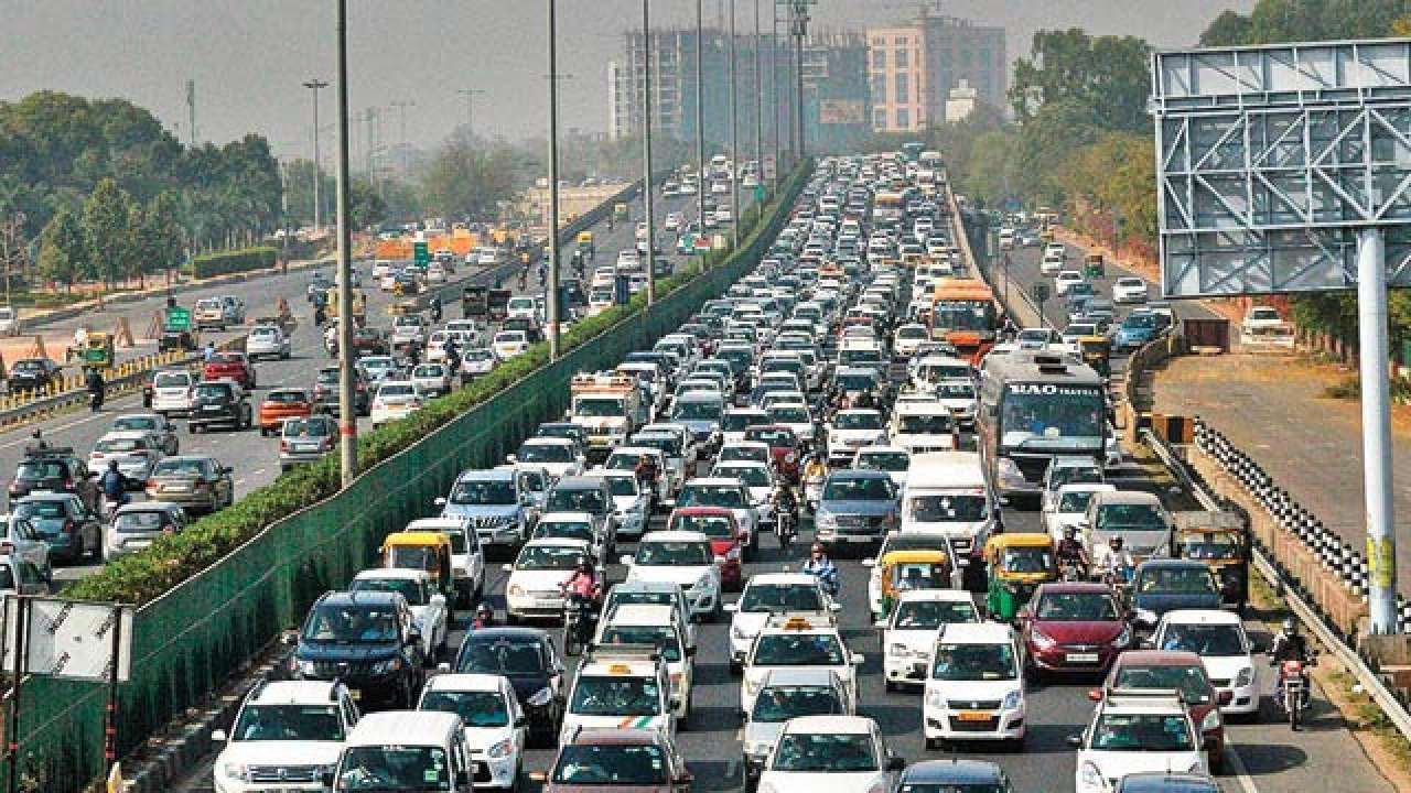 A traffic jam in New Delhi in India