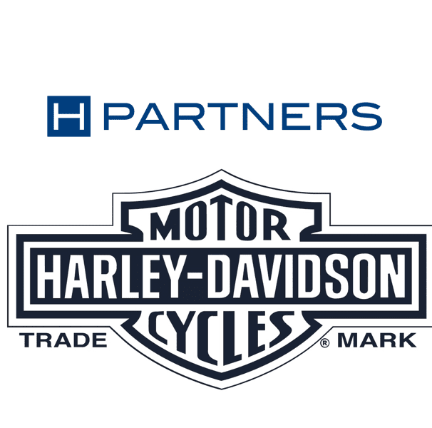 A view o f the logos for Harley-Davidson and H Partners