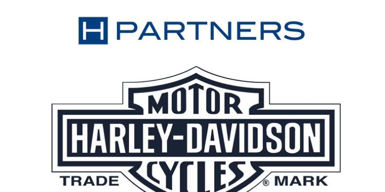 A view o f the logos for Harley-Davidson and H Partners