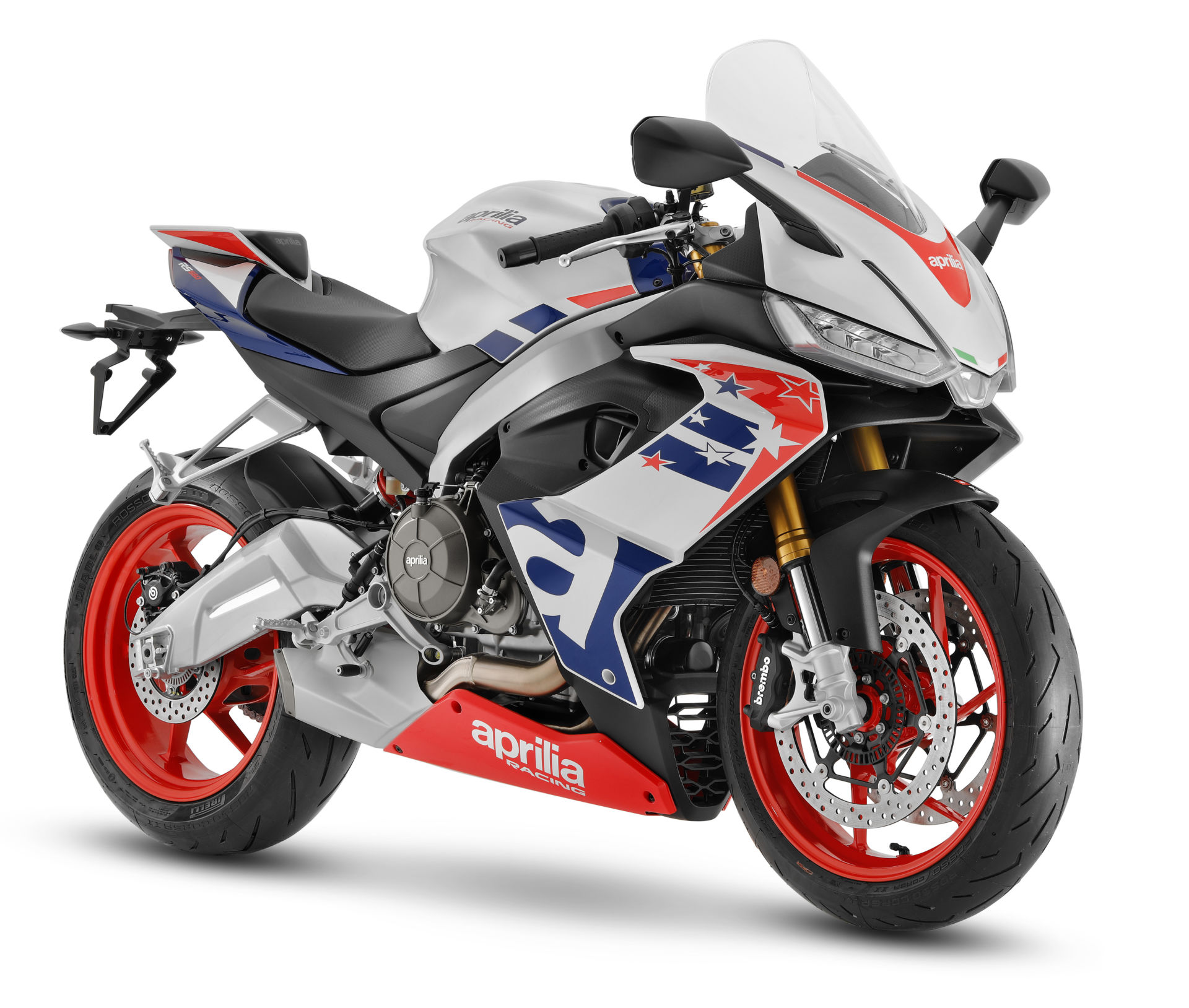 A view of the Aprilia Stars & Stripes Limited Edition, as well as the Tuono 660 Factory