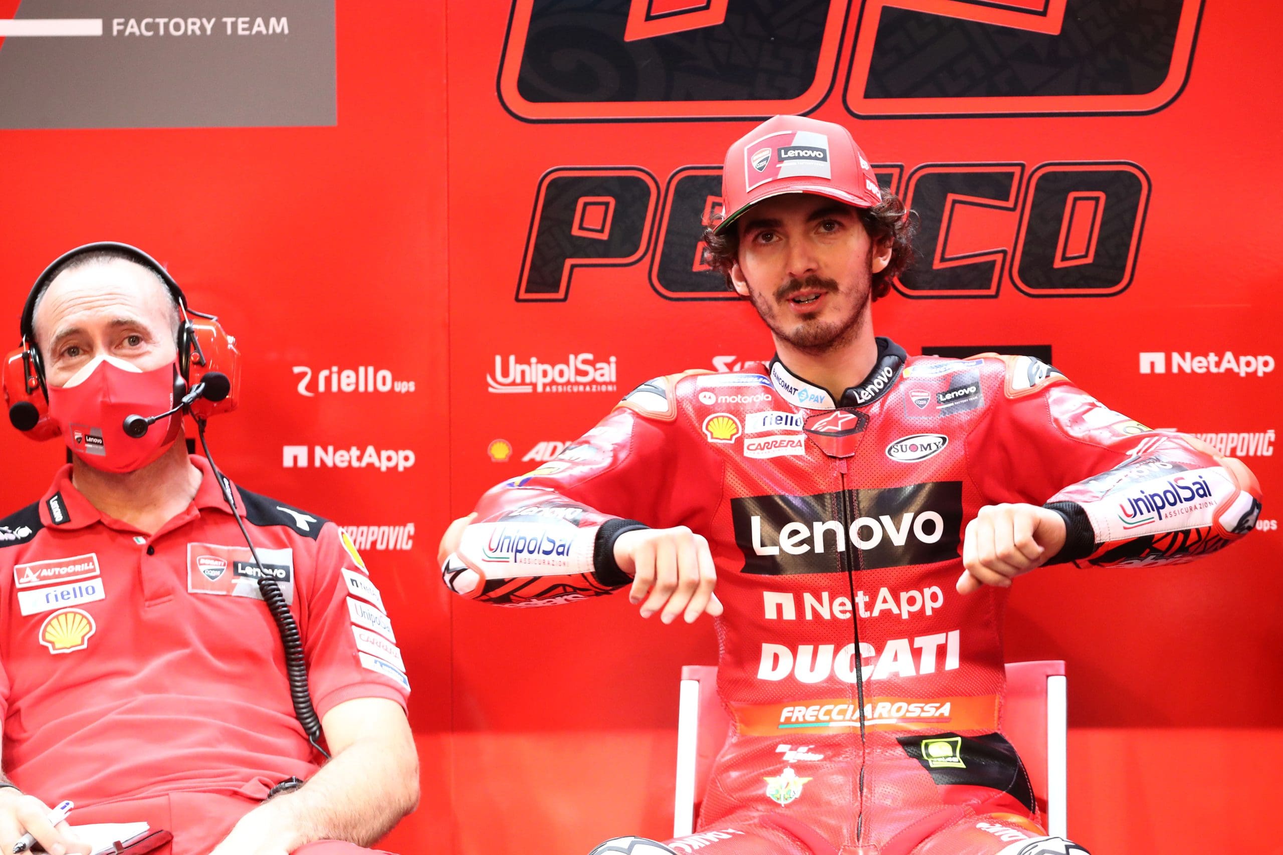 A view of Pecco Bagnaia atop his Ducati Lenovo machine, which was purportedly not yet ready for him by the time this past weekend came around.