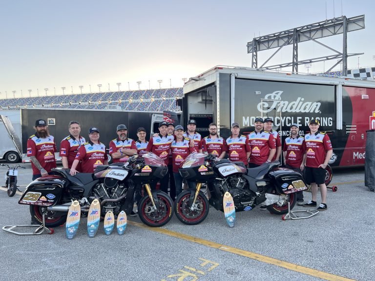 A view of the winning team of Indian Motorcycles at the Daytona KOTB and AFT classes