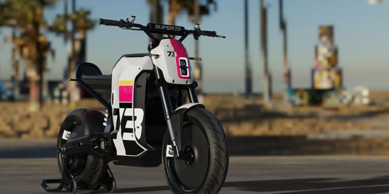 A view of the all-new SUPER73 C1X concept electric motorbike - a small-displacement machine meant to live in the grey zone between electric bicycle and electric motorcycle.