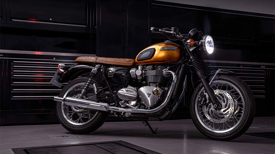 A view of the one-off Triumph Bonneville T120 that will be proffered along with a custom Gibson Les Paul Standard to reward the highest fundraiser for the Distinguished Gentleman's Ride