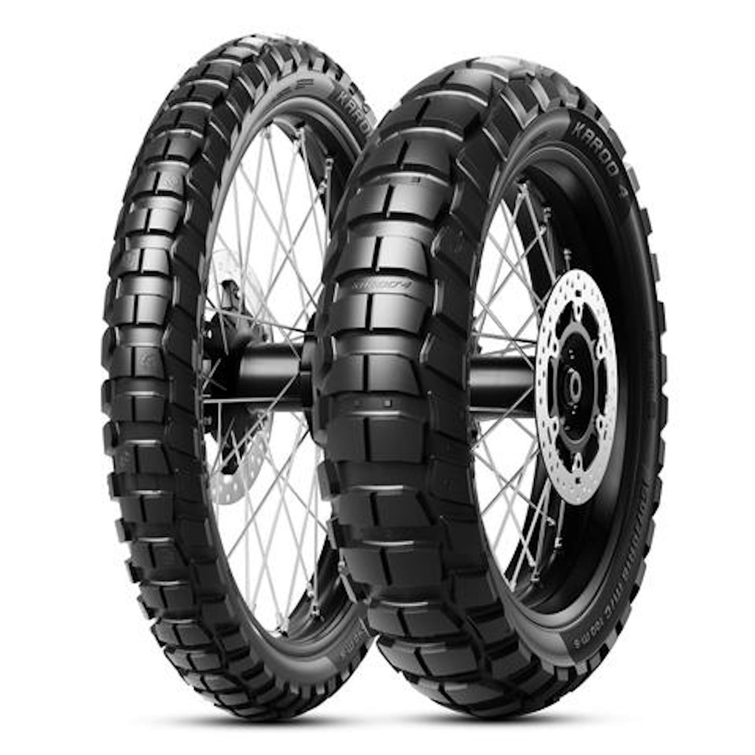 A view of the Metzeler Karoo 4 knobbly tyres, available as of this month