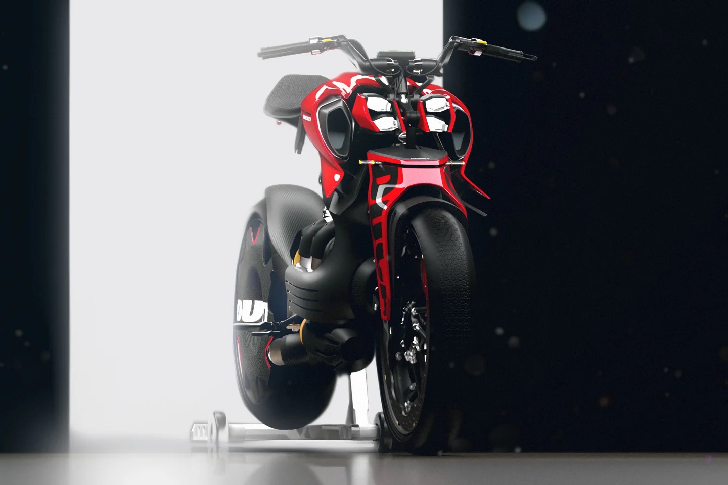 A view of the new motorcycle concept from a danish transportation designer by the name of Daniel Kemnitz, called the Ducati Ghost