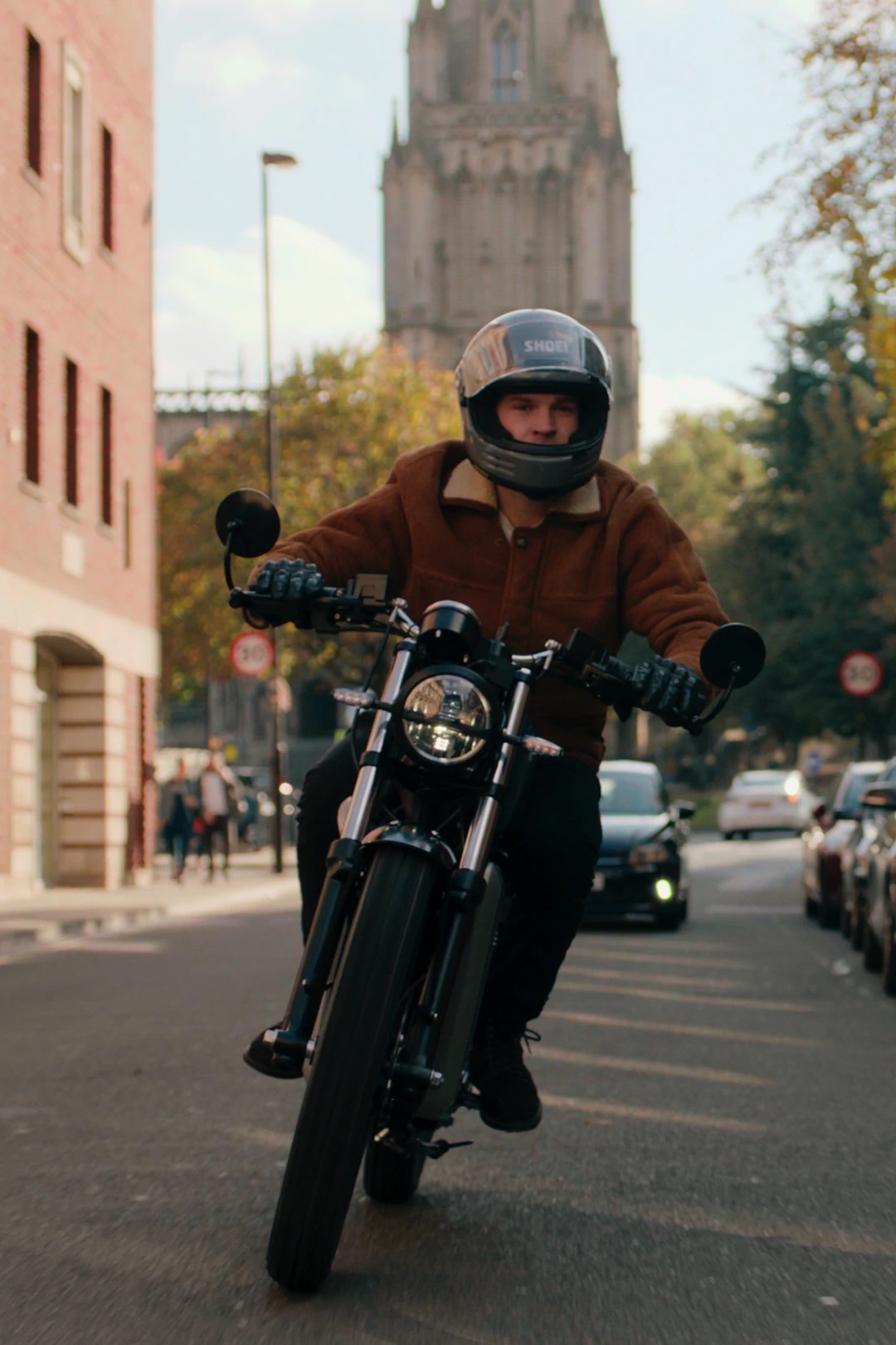 A view of the Meaning RM1 Electric Boardtracker motorcycle, complete with swappable batteries