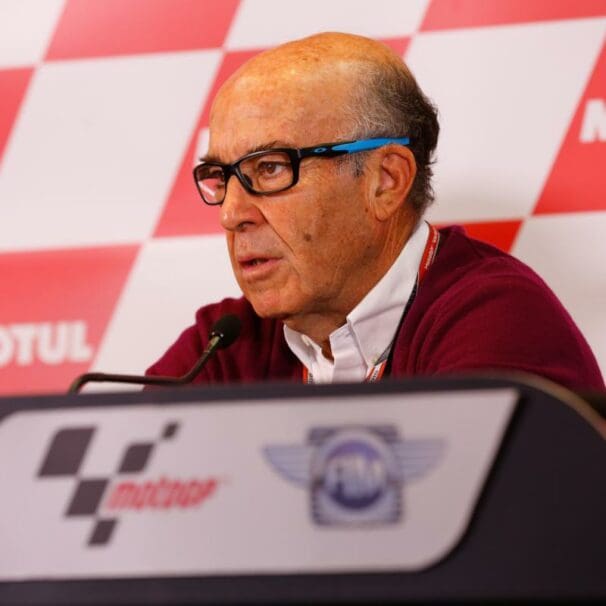 A view of MotoGP riders, MotoE riders, and various pictures of CCarmelo Ezpeleta, Dorna’s Executive Director