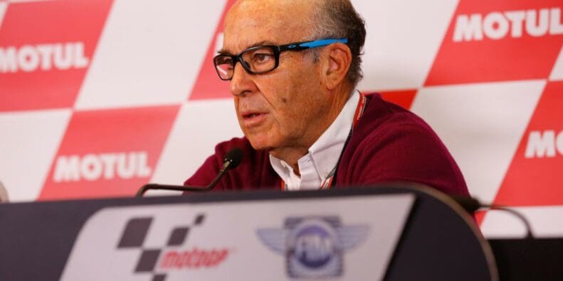 A view of MotoGP riders, MotoE riders, and various pictures of CCarmelo Ezpeleta, Dorna’s Executive Director