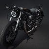 a 1979 Yammie XS650 from custom bike shop Motocrew that features a long, blacked out aesthetic