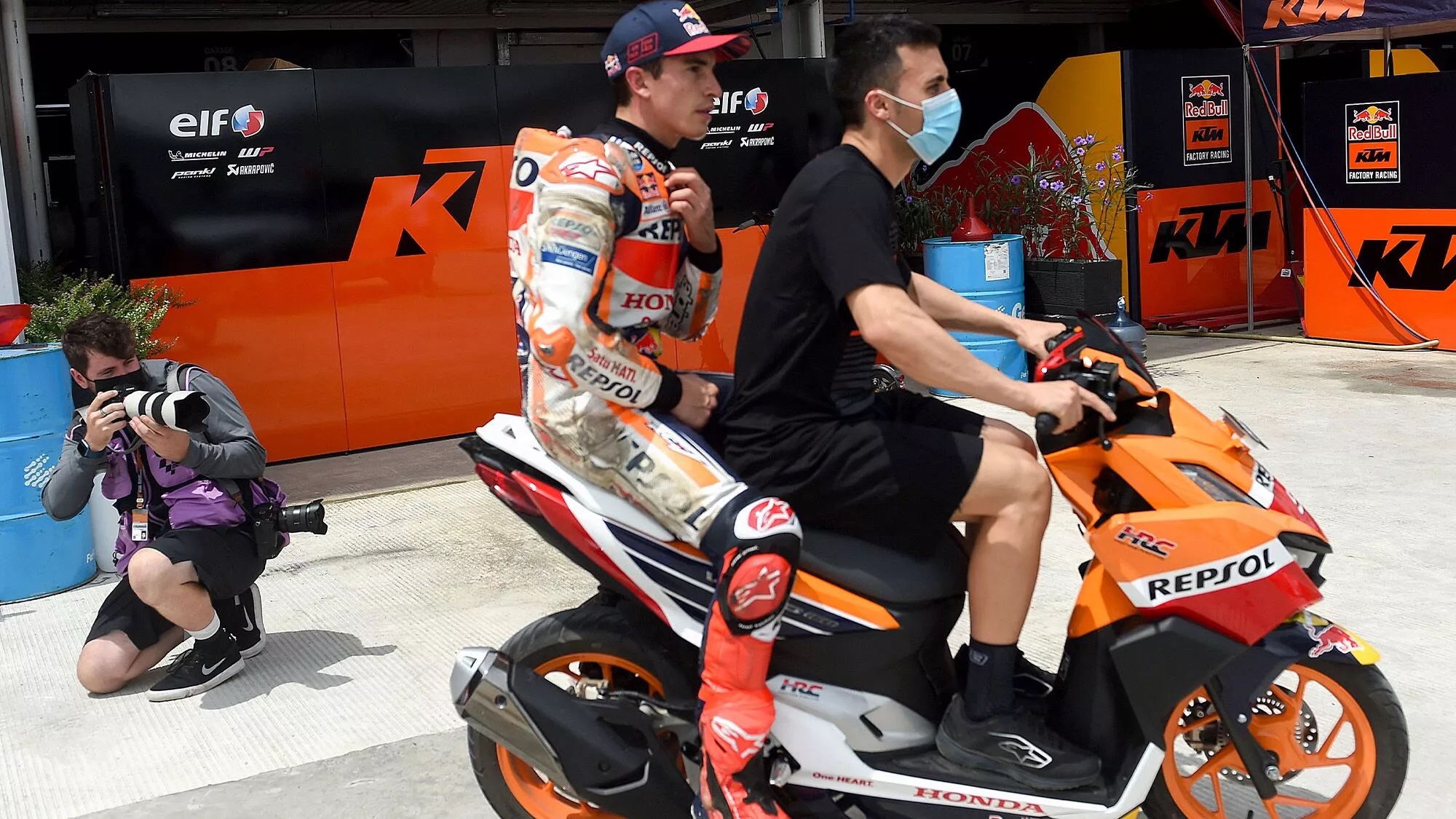 A view of Marc Marquez at the warmup session on Sunday, enduring a horrific crash that was partially responsible for the racer's return of diplopia symptoms