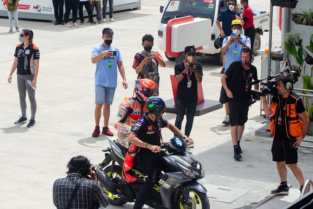 A view of Marc Marquez at the warmup session on Sunday, enduring a horrific crash that was partially responsible for the racer's return of diplopia symptoms