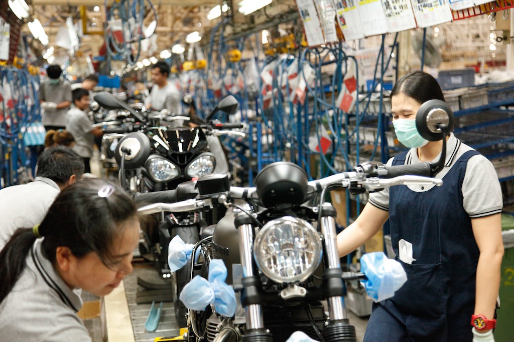 A view of Triumph Hinckley headquarters, as well as triumph machines