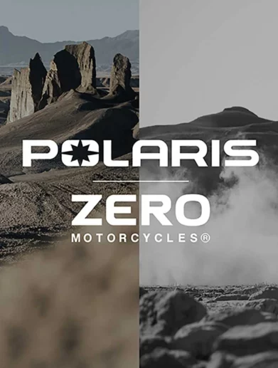 A view of the collaborative advert logo used by Polaris and Zero Motorcycles