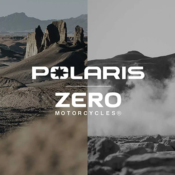 A view of the collaborative advert logo used by Polaris and Zero Motorcycles