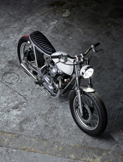 A view of the custom The Kawasaki W650 ‘Skin Milk’, Courtesy of Bad Winners